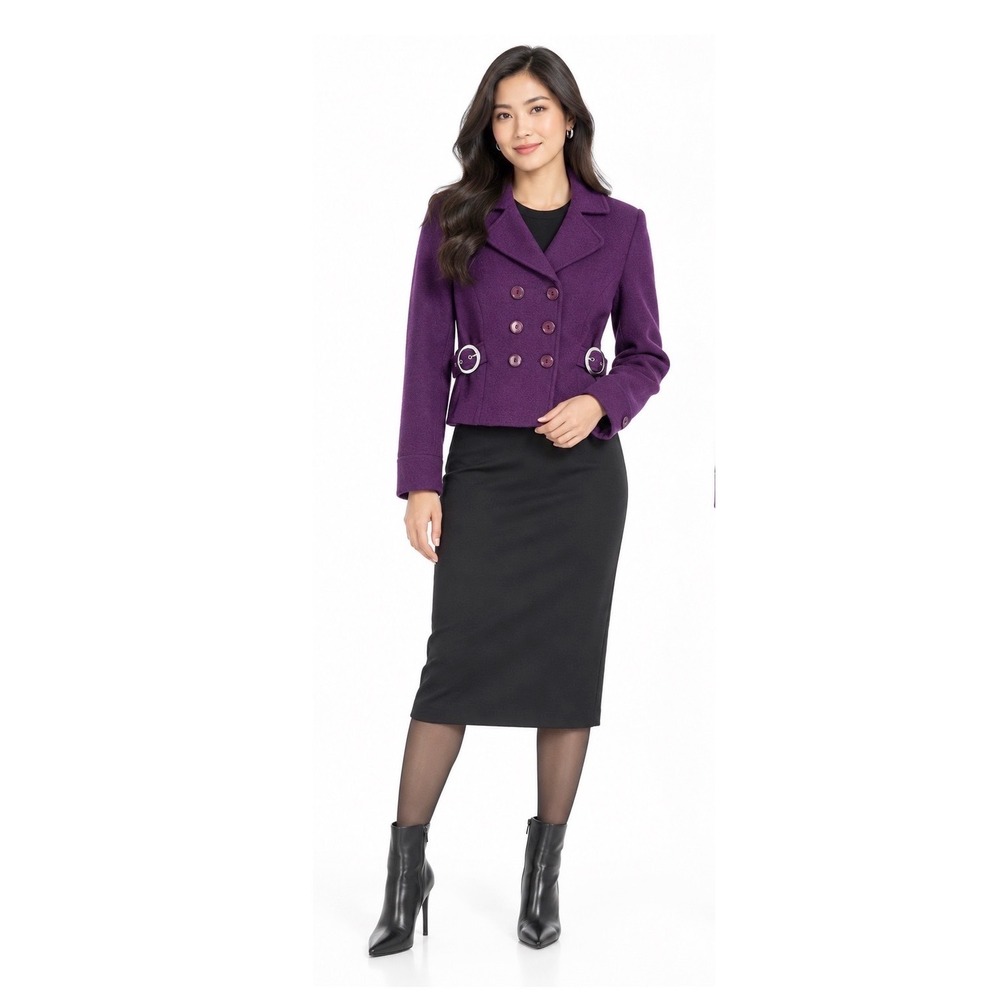 Luciano Dante Purple Wool Blend Double Breasted Buckle Detail Jacket 12 113-09